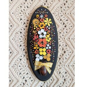Vintage 3D Nail Art Floral Plaque Hand Painted Wood Oval Wall Decor Folk Art